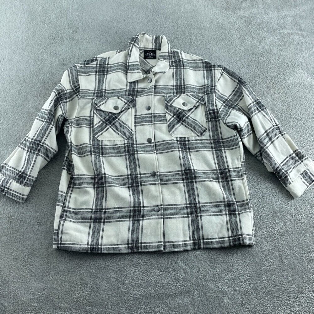 Mens HFX White & Black Plaid Button-Up Heavyweight Flannel Shirt L 3473